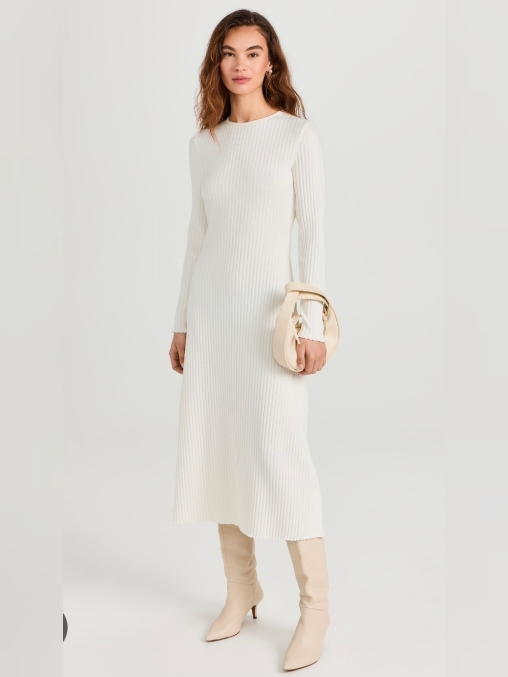 Vince Ribbed Maxi Dress in Cream Size Small